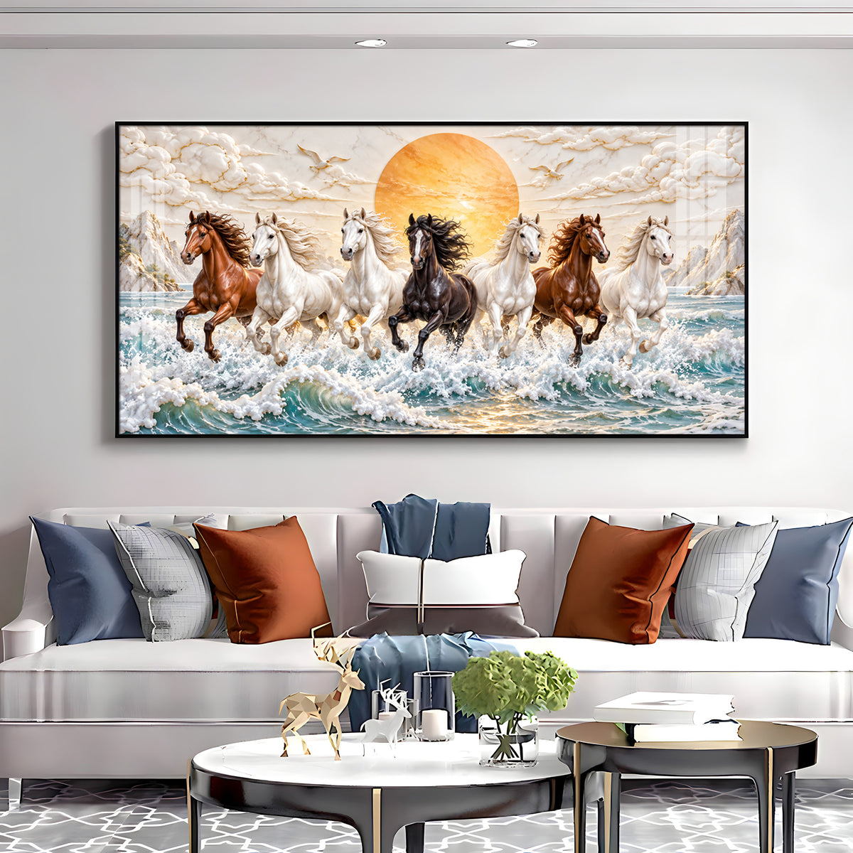 Majestic Colorful Seven Horses Premium Acrylic Horizontal Wall Art
