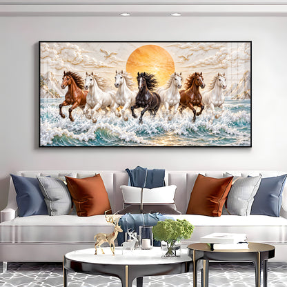 Majestic Colorful Seven Horses Premium Acrylic Horizontal Wall Art