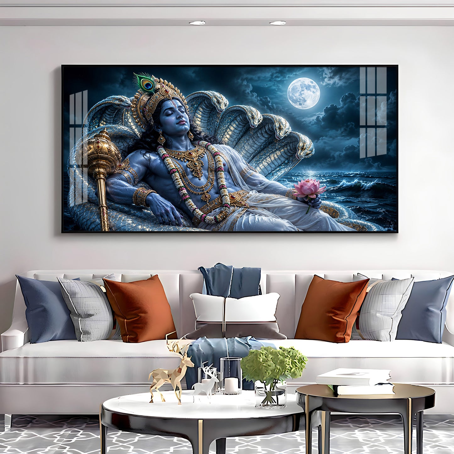 Lord Vishnu With Sheshnag Premium Acrylic Horizontal Wall Art