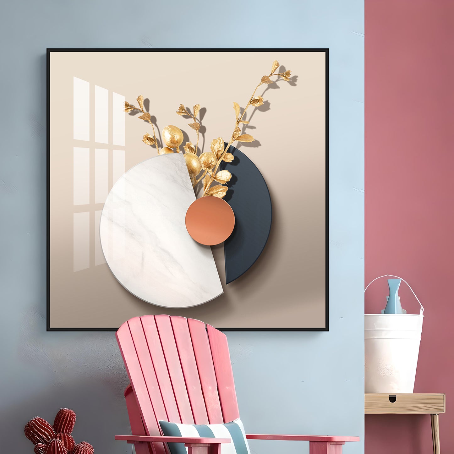 Gold-Toned Decorative Branches Premium Acrylic Square Wall Art