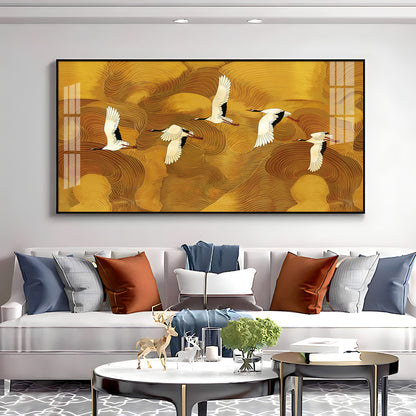 Flying Crane Birds Premium Acrylic Horizontal Wall Art