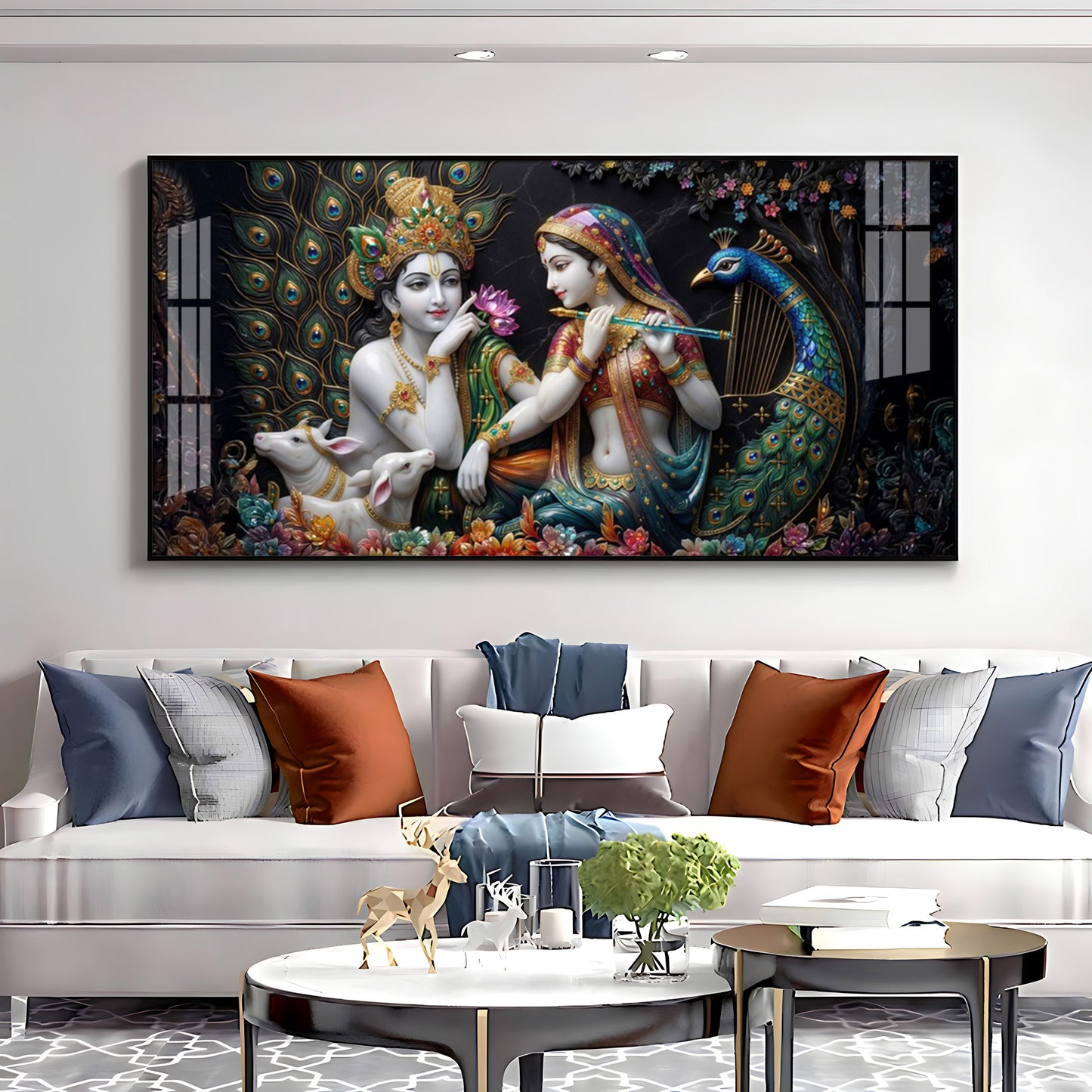 Eternal Love Mural Of Radha and Krishna Premium Acrylic Horizontal Wall Art