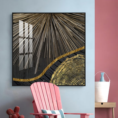 Golden Black Wood Tree Rings Premium Acrylic Square Wall Art
