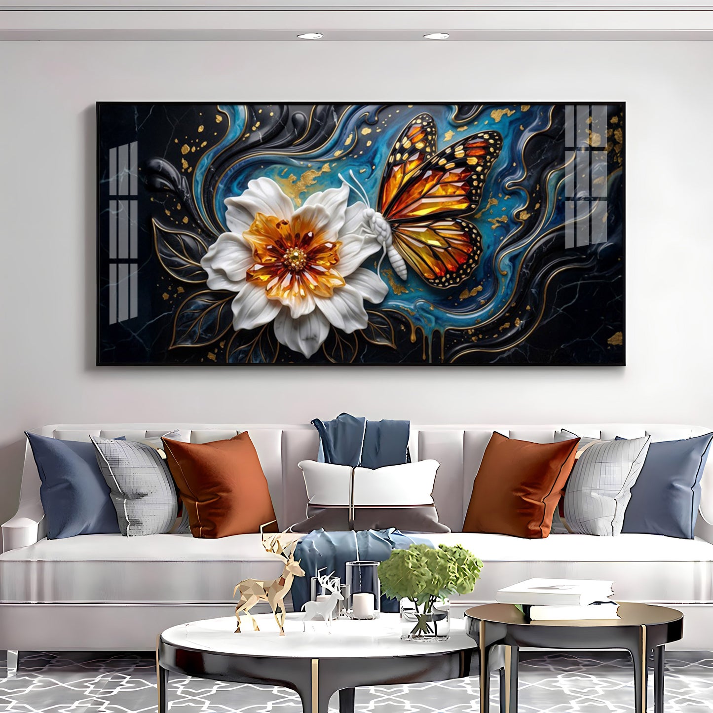 Butterfly Blossom With White Flower Premium Acrylic Horizontal Wall Art