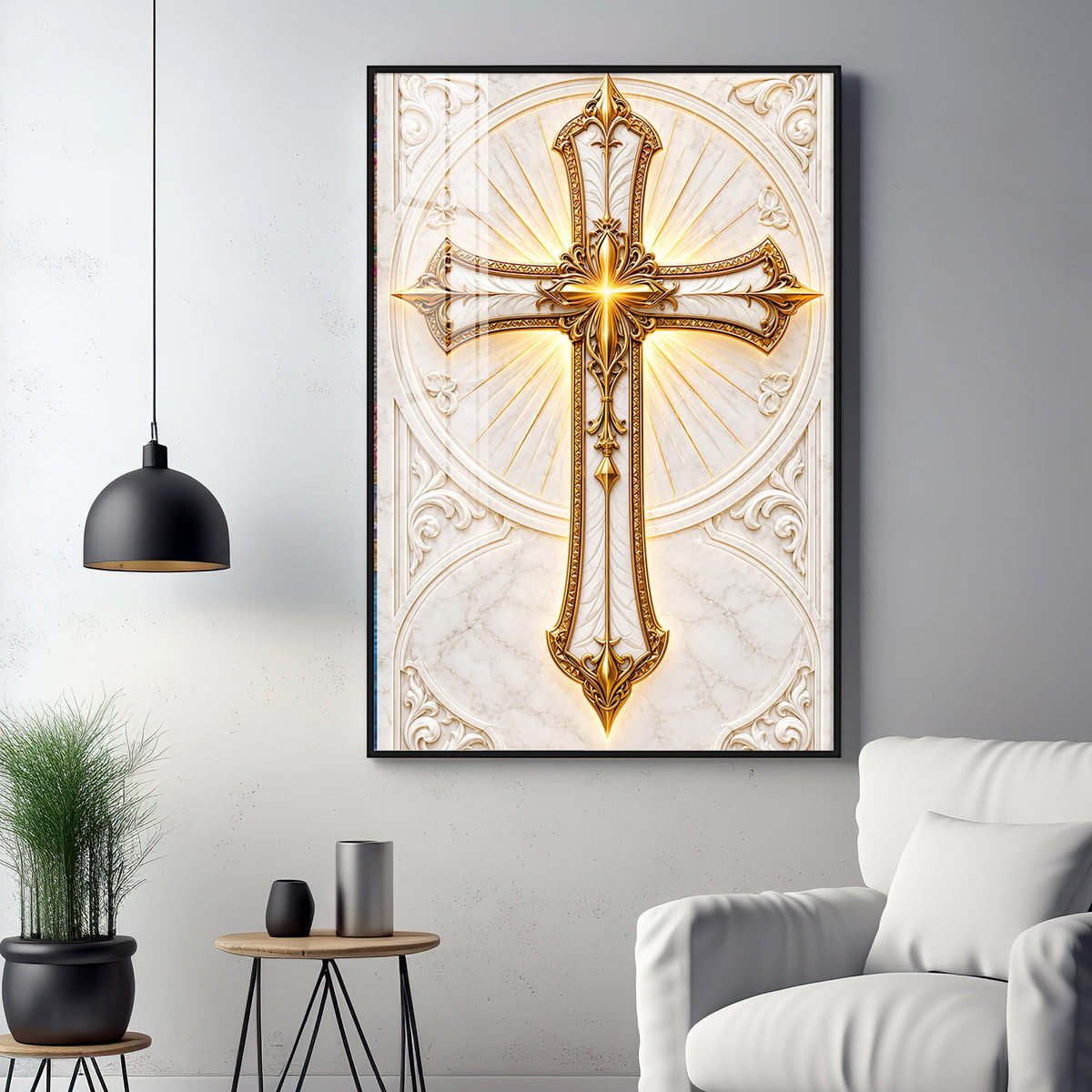 Golden Holy Cross Premium Acrylic Vertical Wall Art