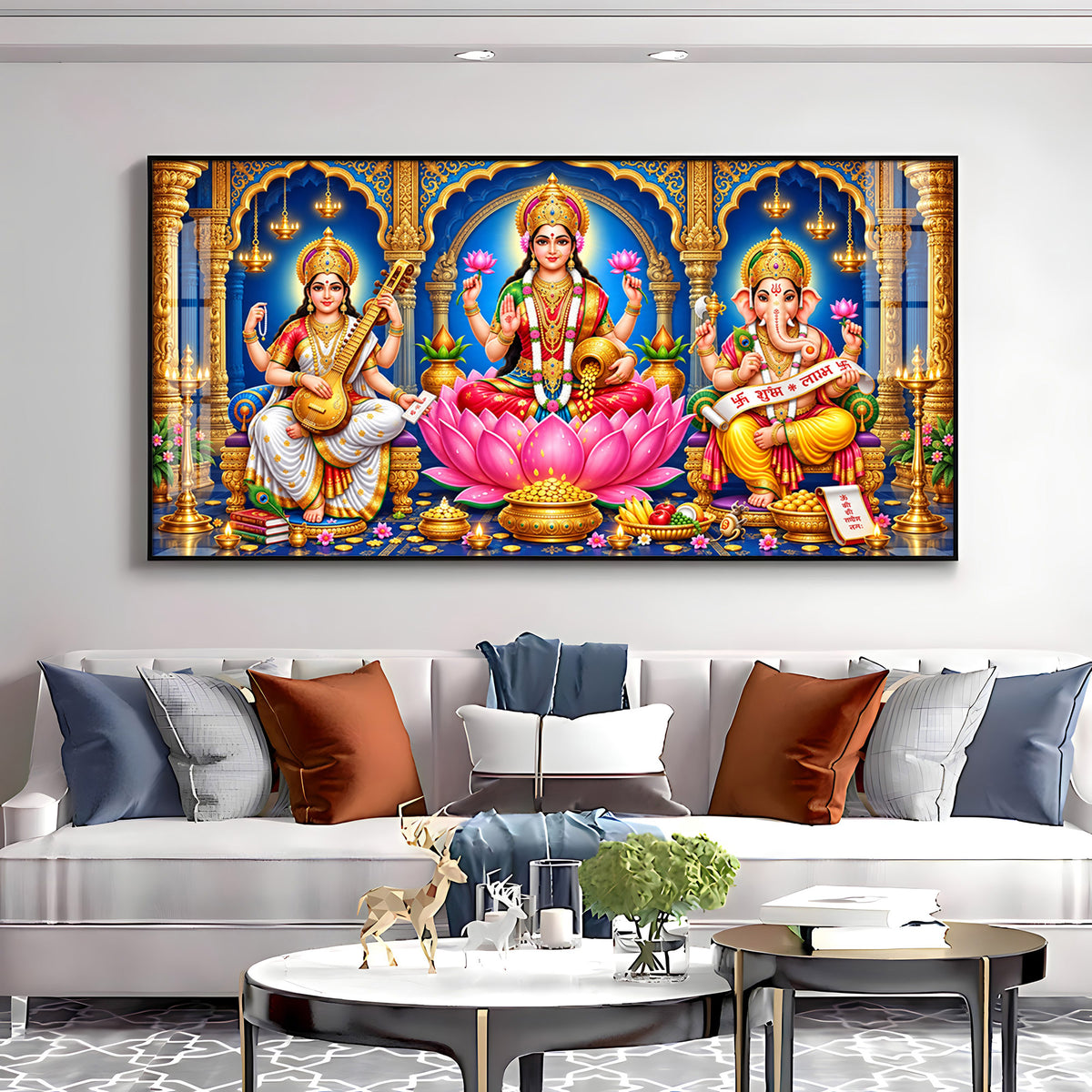 Maa Lakshmi, Saraswati & Ganesha Premium Acrylic Horizontal Wall Art