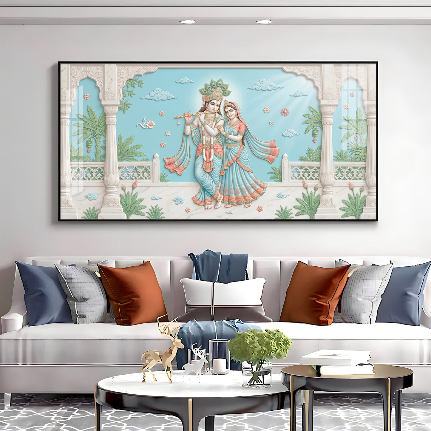 Beautiful Radha Krishna With Flute Premium Acrylic Horizontal Wall Art