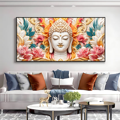 Meditating Buddha In Floral Premium Acrylic Horizontal Wall Art