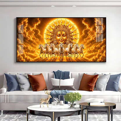 Surya Dev Running Horses Premium Acrylic Horizontal Wall Art