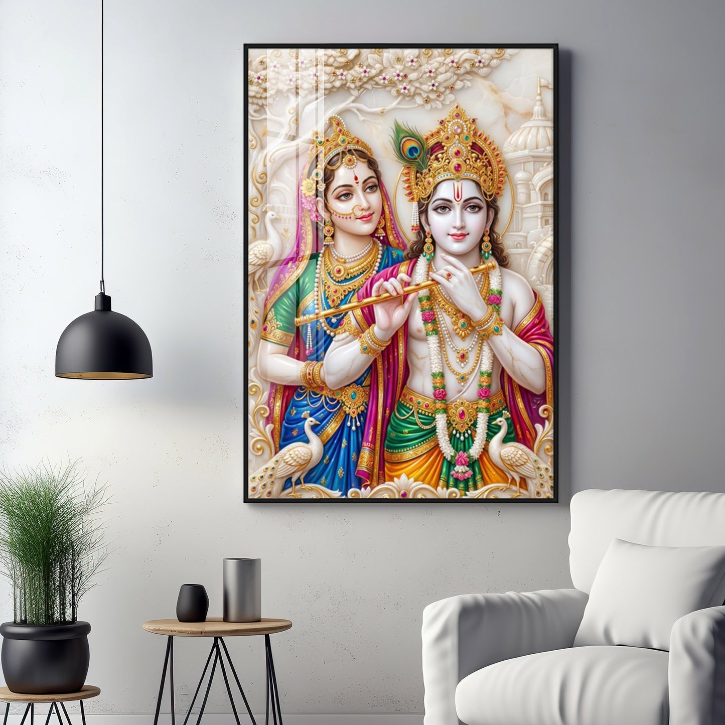 Krishna & Shri Radha With Flute Premium Acrylic Vertical Wall Art