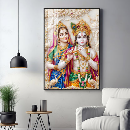 Krishna & Shri Radha With Flute Premium Acrylic Vertical Wall Art