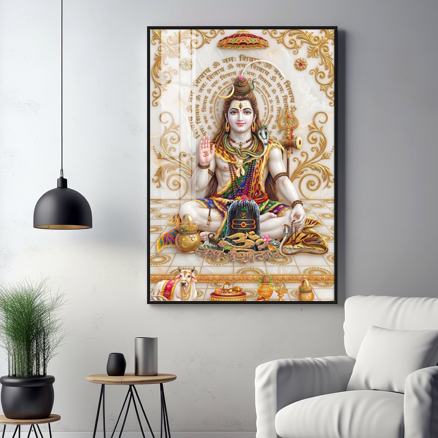 Lord Shiva With Shiva Lingam & Nandi Premium Acrylic Vertical Wall Art