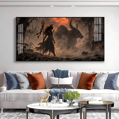 Shiva & Nandi In Forest Premium Acrylic Horizontal Wall Art