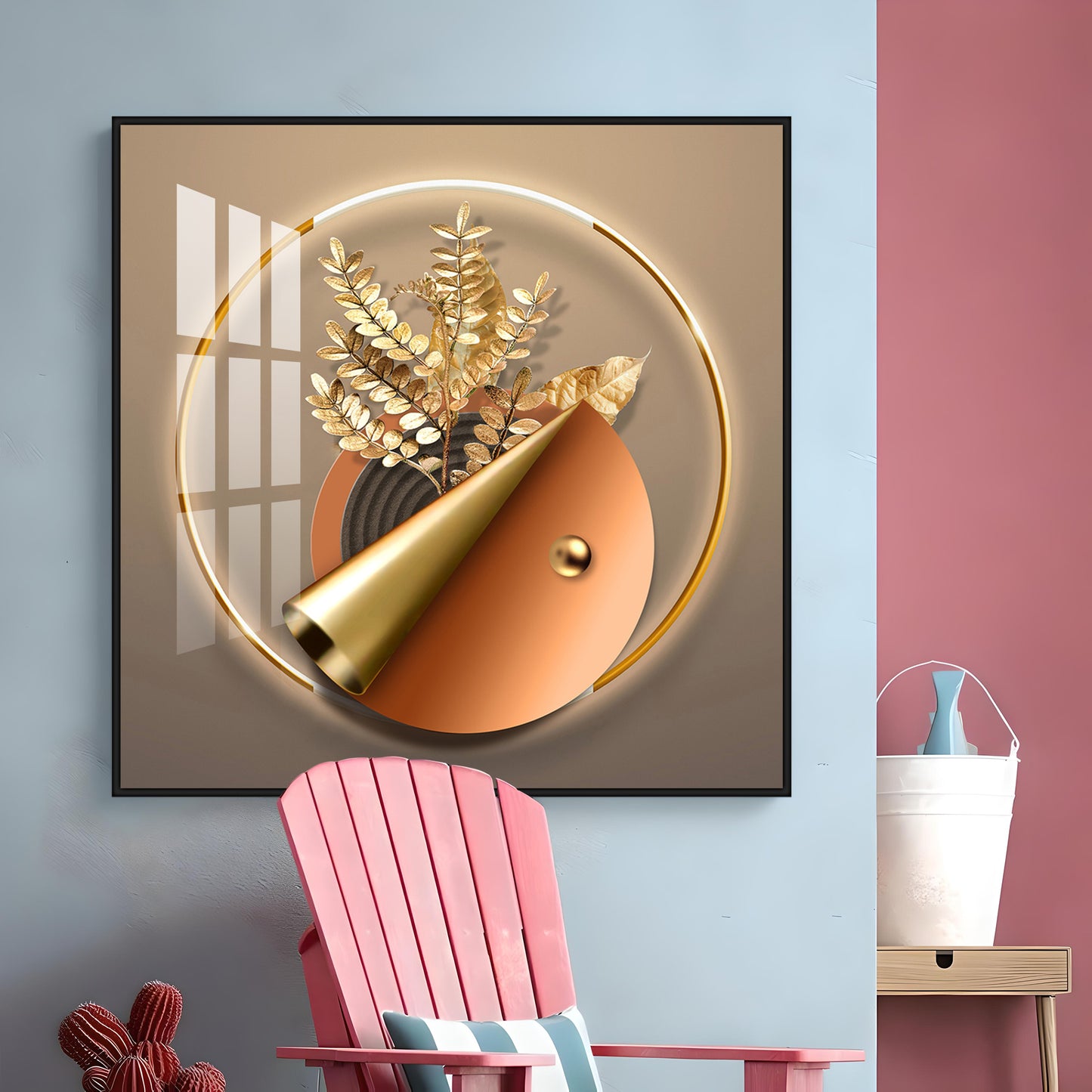 Aura Golden Petals Premium Acrylic Square Wall Art