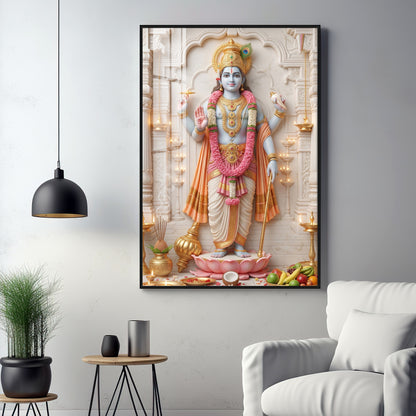 Divine Radiance of Lord Vishnu Premium Acrylic Vertical Wall Art