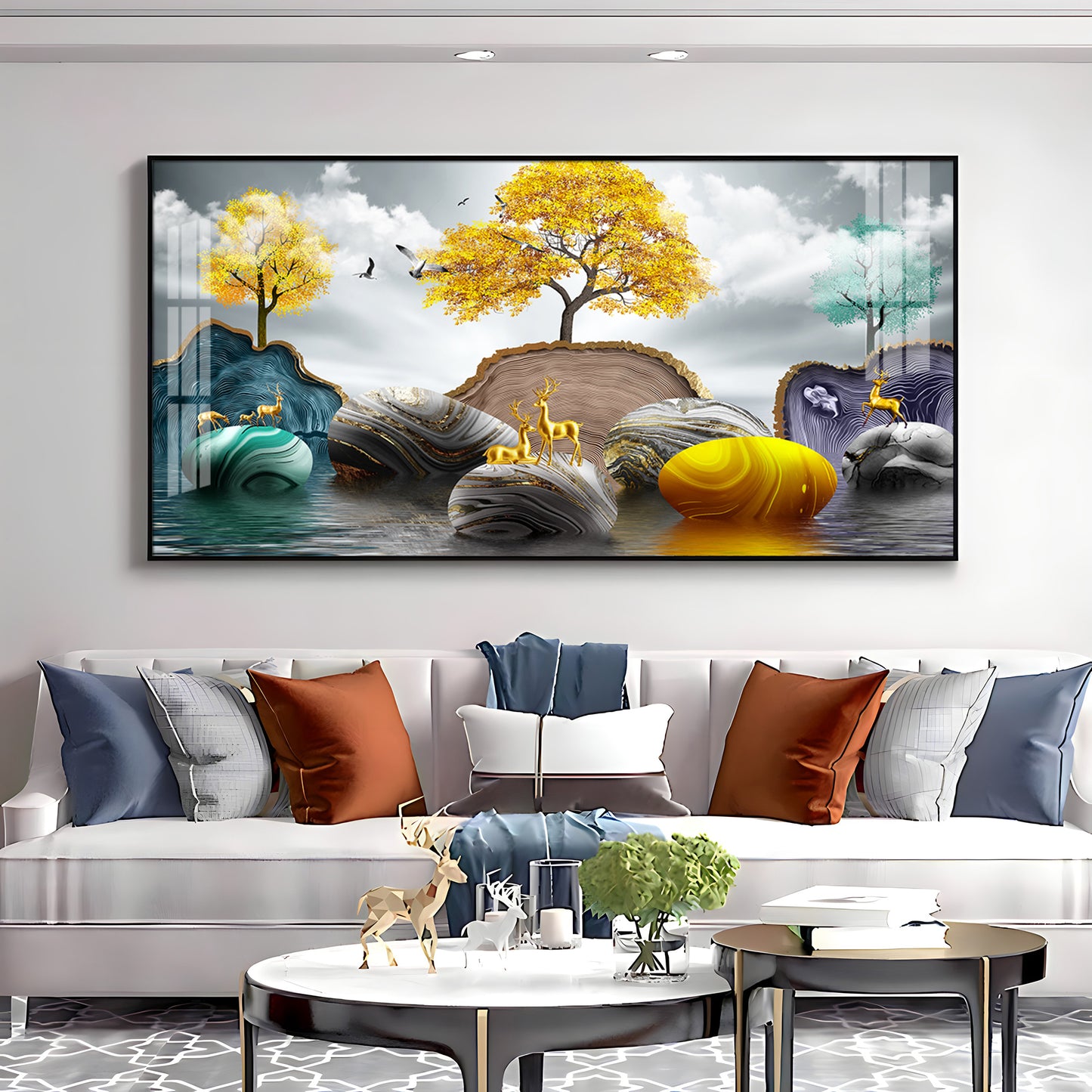 Radiant Golden Trees Premium Acrylic Horizontal Wall Art