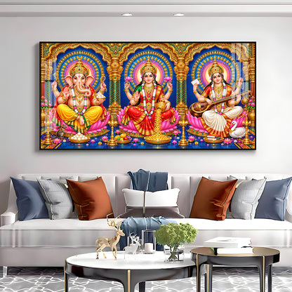 Divine Lord Ganesha, Goddess Saraswati & Goddess Lakshmi Premium Acrylic Horizontal Wall Art