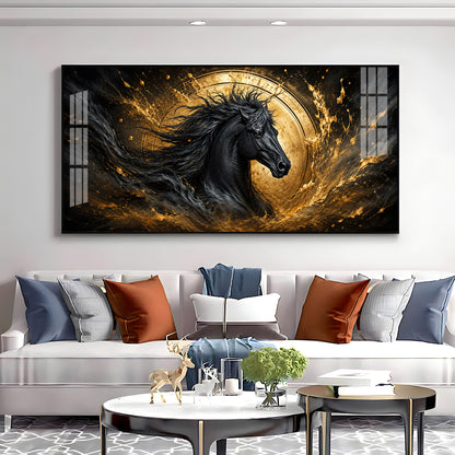 Majestic Black Horse Premium Acrylic Horizontal Wall Art