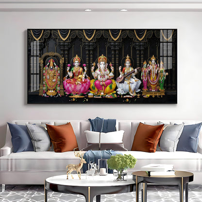 Venkateswara, Lakshmi, Ganesha, Saraswati & Murugan Premium Acrylic Horizontal Wall Art