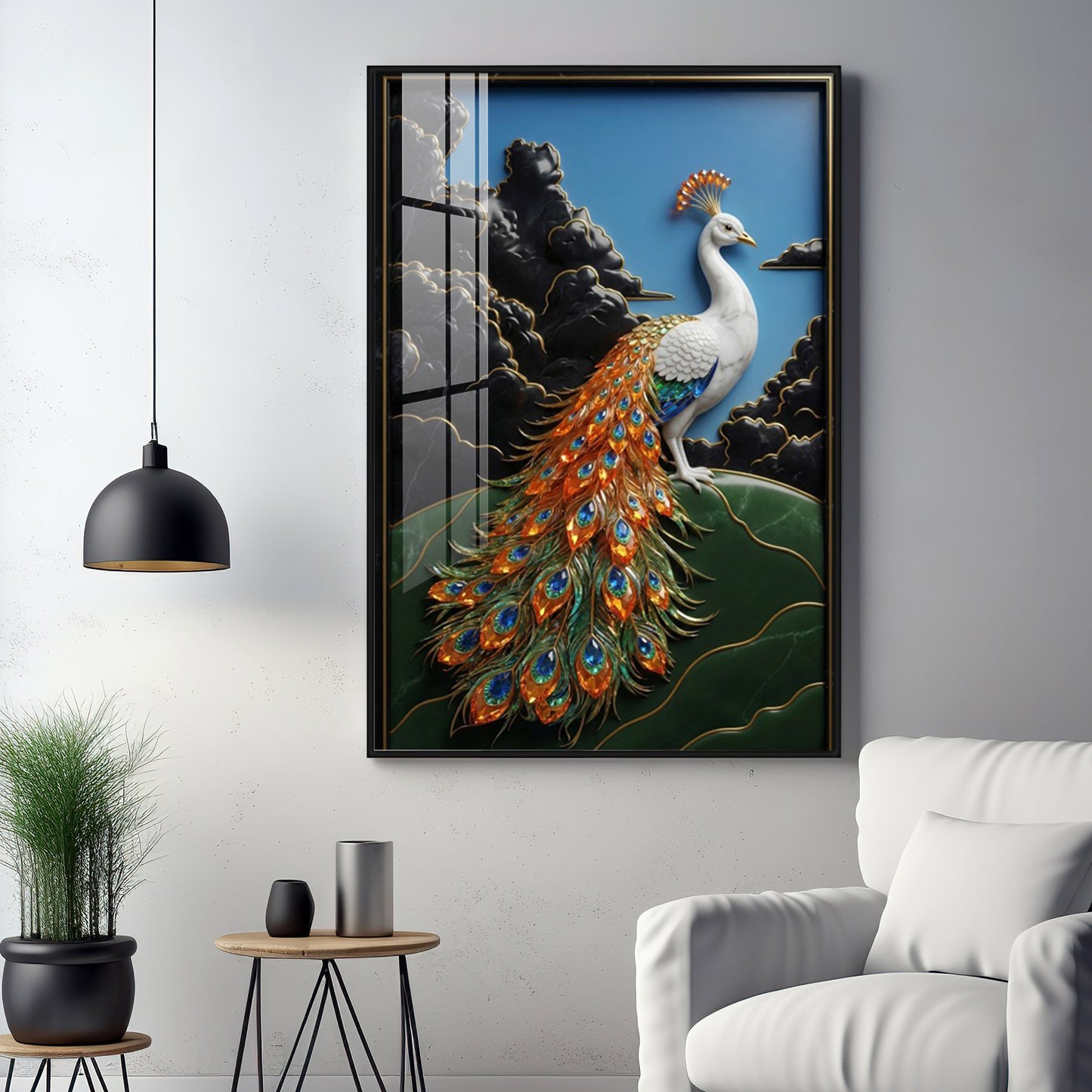 White Peacock Premium Acrylic Vertical Wall Art