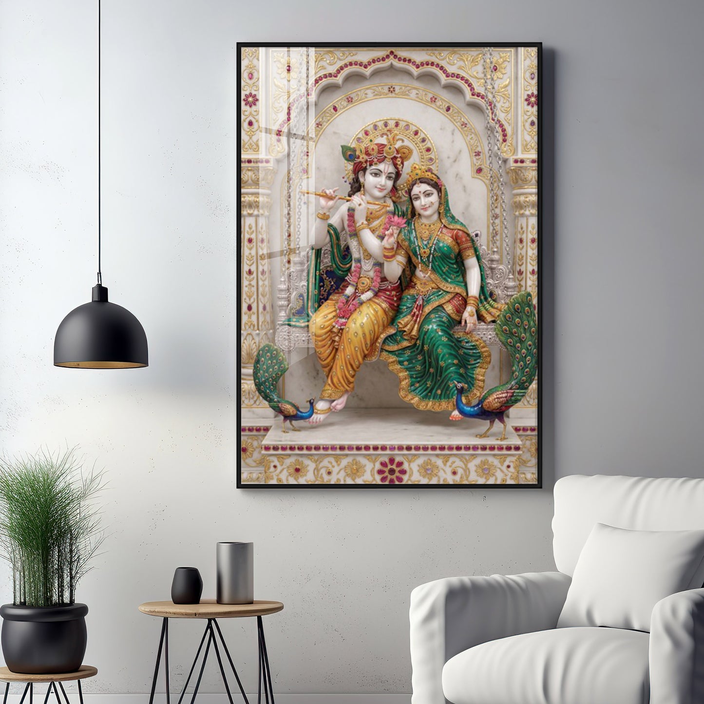 Radiant Radha Krishna Love Premium Acrylic Vertical Wall Art