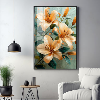 Elegant Orange Lily Flower Premium Acrylic Vertical Wall Art
