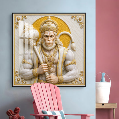 Bajrangbali With Gada Premium Acrylic Square Wall Art