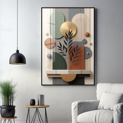 Modern Geometric Abstract with Gold Disc Premium Acrylic Vertical Wall Art