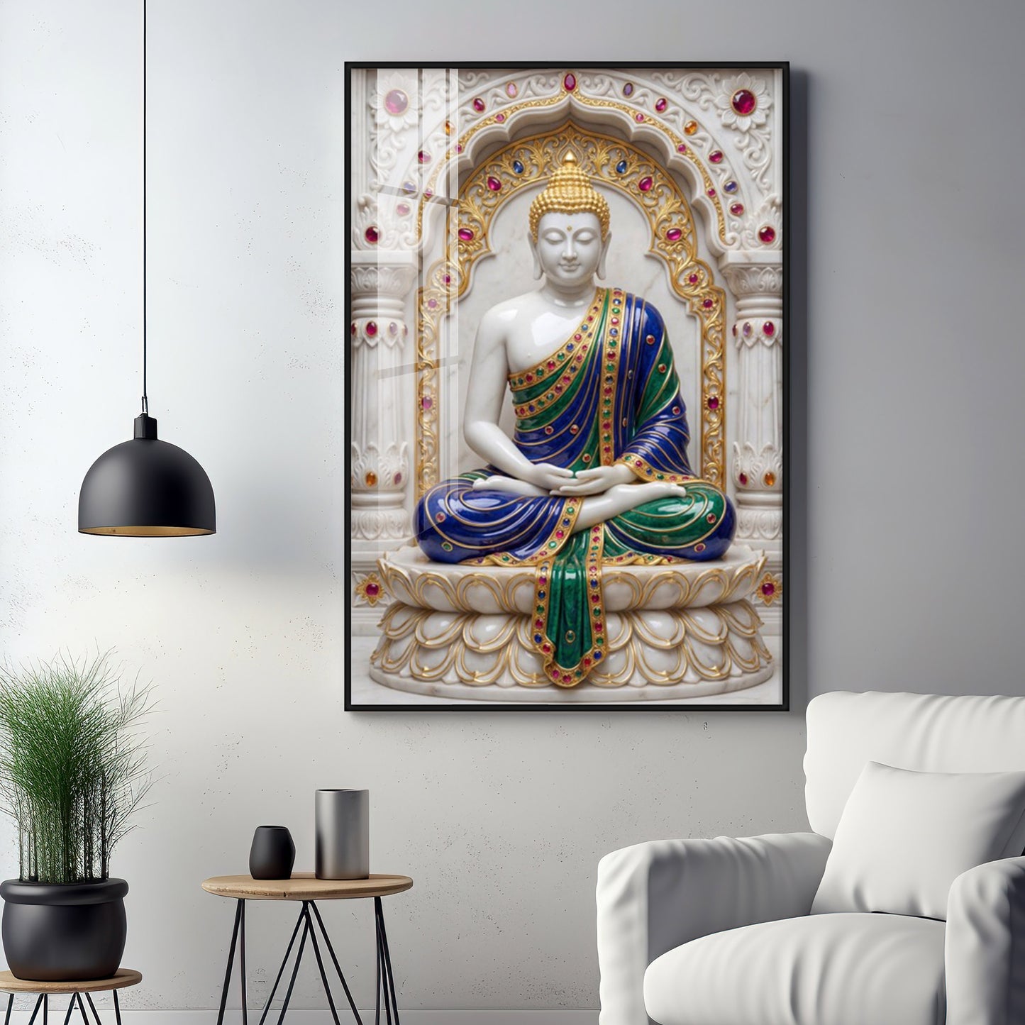 Enlightened Buddha in Royal Robes Premium Acrylic Vertical Wall Art