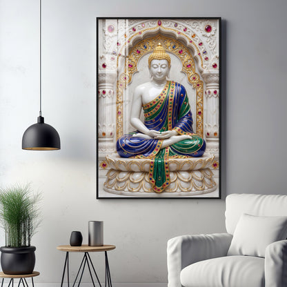 Enlightened Buddha in Royal Robes Premium Acrylic Vertical Wall Art