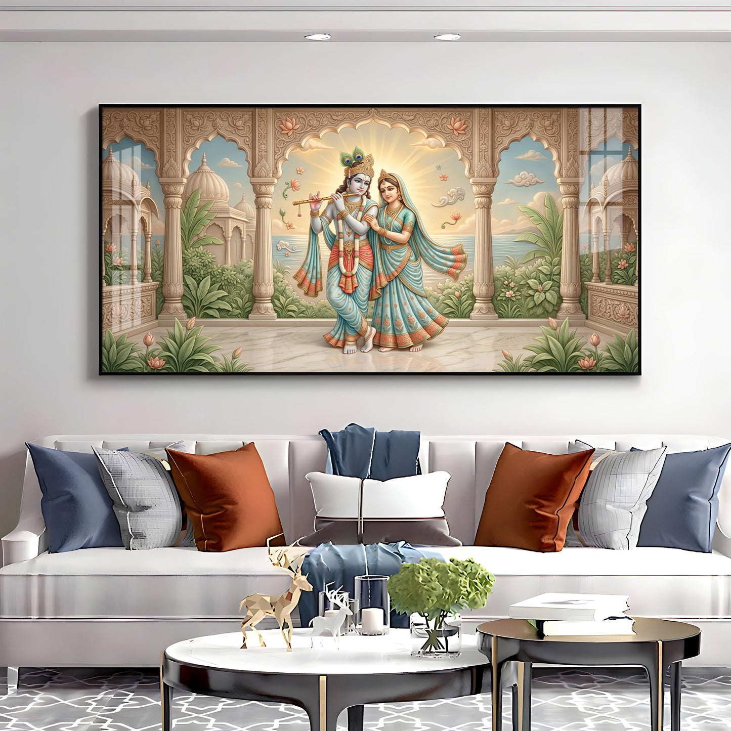 Radha Krishna Together Premium Acrylic Horizontal Wall Art
