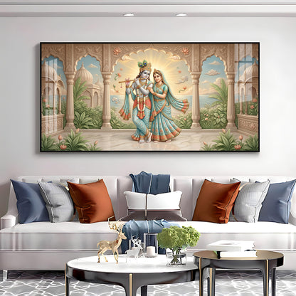 Radha Krishna Together Premium Acrylic Horizontal Wall Art