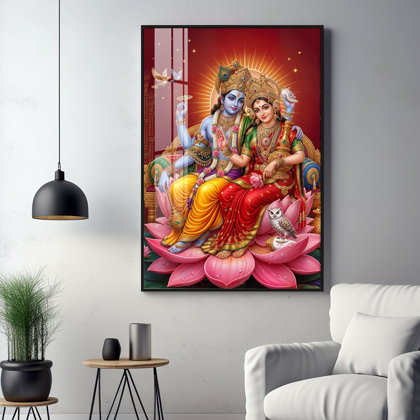 Lord Vishnu & Maa Lakshmi Premium Acrylic Vertical Wall Art