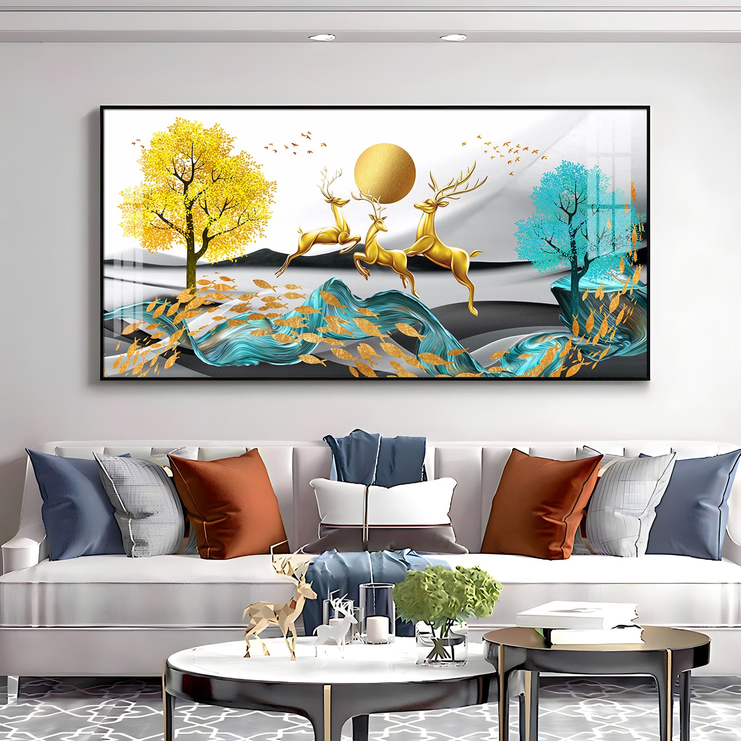 Golden Deer Themed Premium Acrylic Horizontal Wall Art