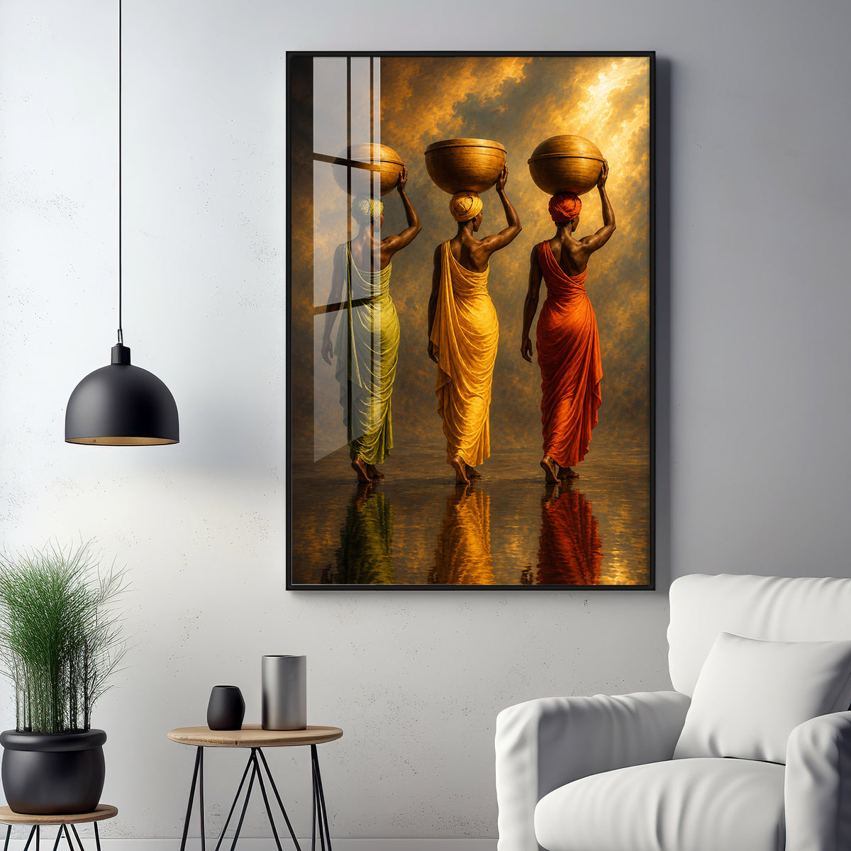 Rural Women Carrying Water Premium Acrylic Vertical Wall Art