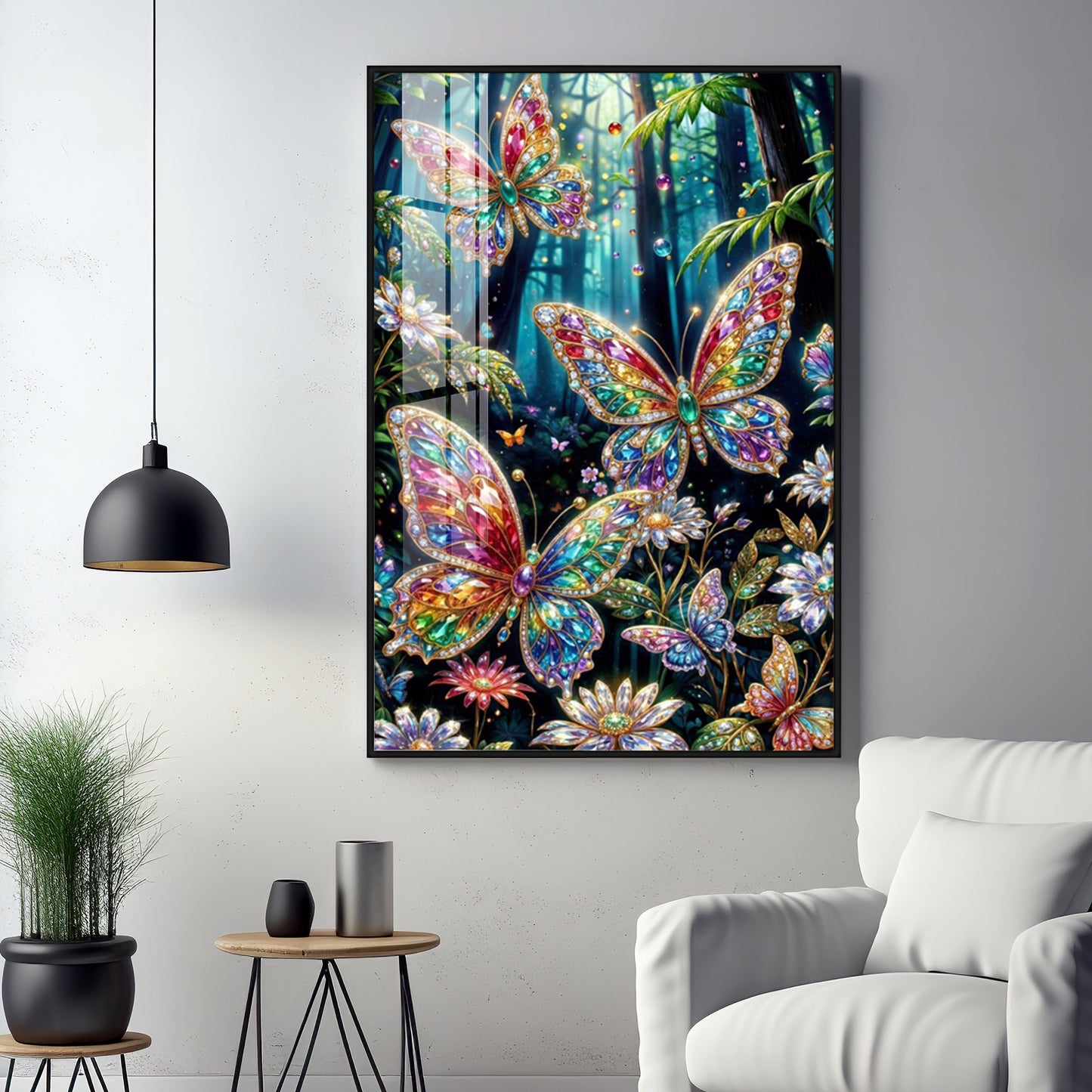 Multicolored Butterflies Premium Acrylic Vertical Wall Art