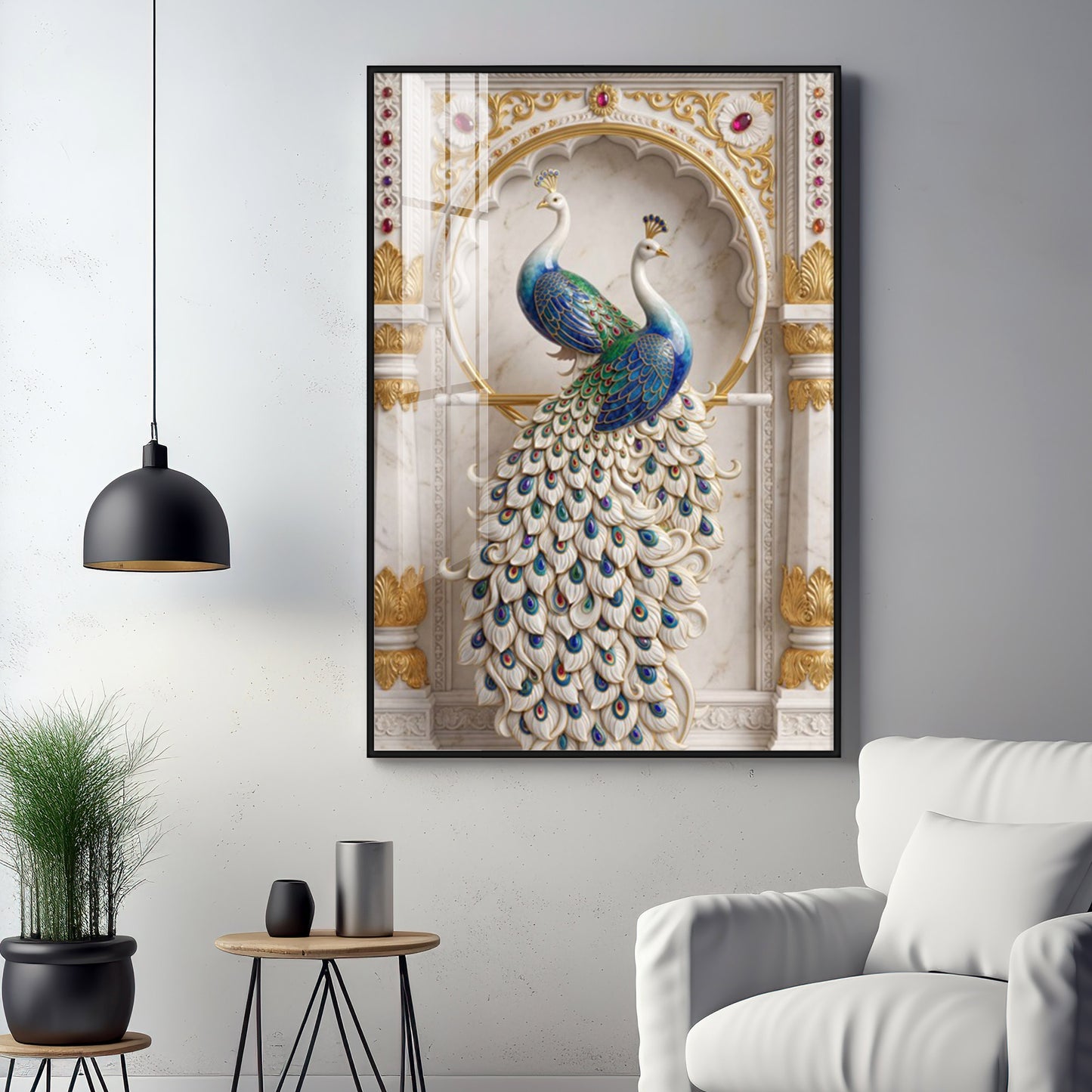 Beautiful Two Peacock Premium Acrylic Vertical Wall Art