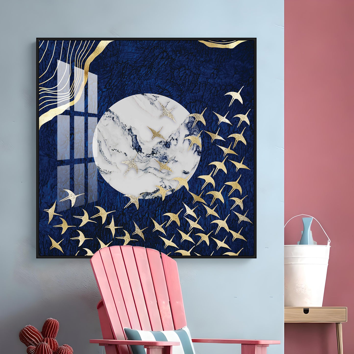 Flying Flamingo Premium Acrylic Square Wall Art