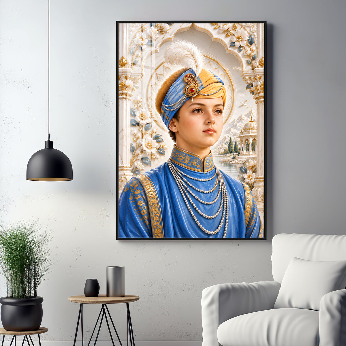 Guru Harkrishan Sahib Ji In Blue Attire Premium Acrylic Vertical Wall Art