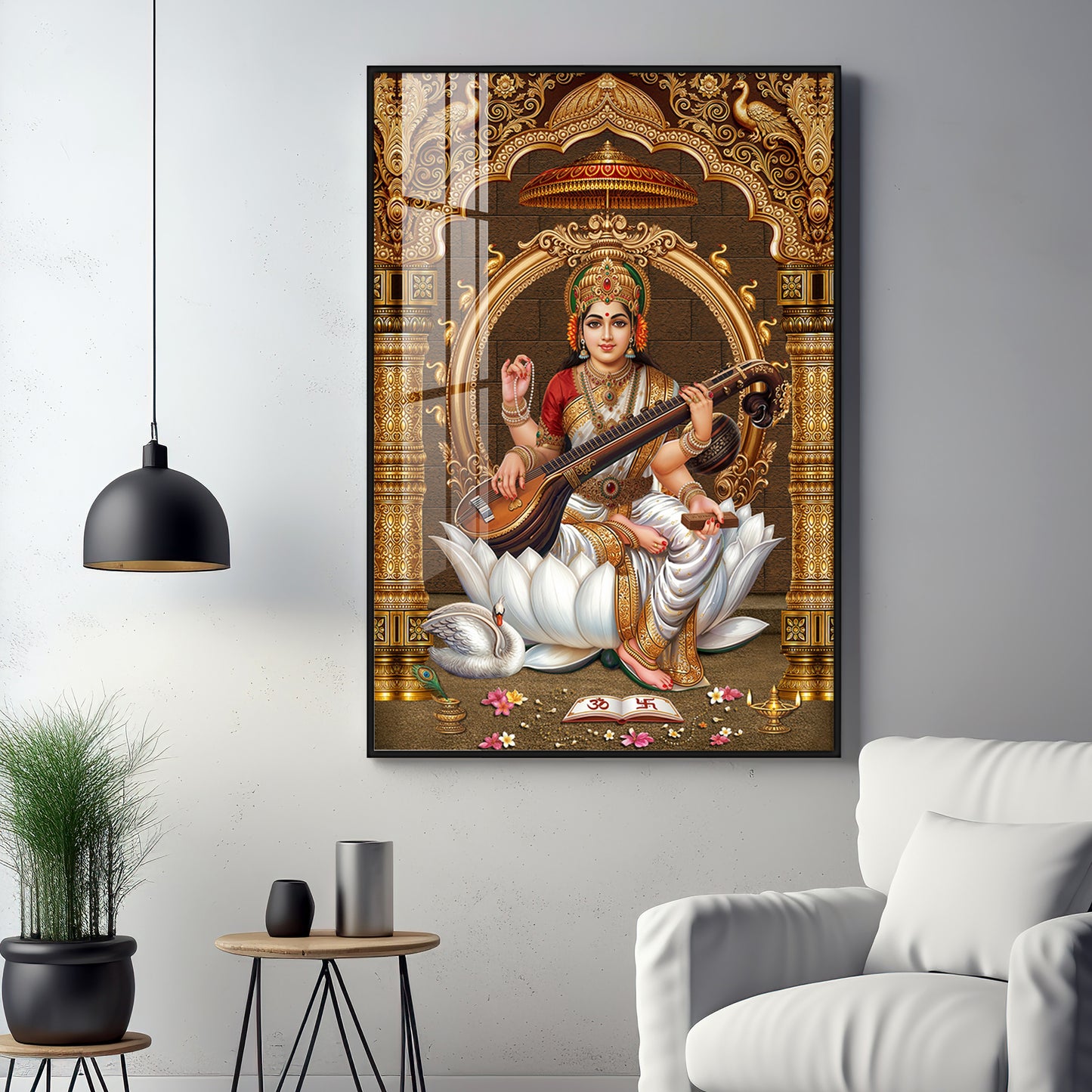 Goddess Saraswati Premium Acrylic Vertical Wall Art