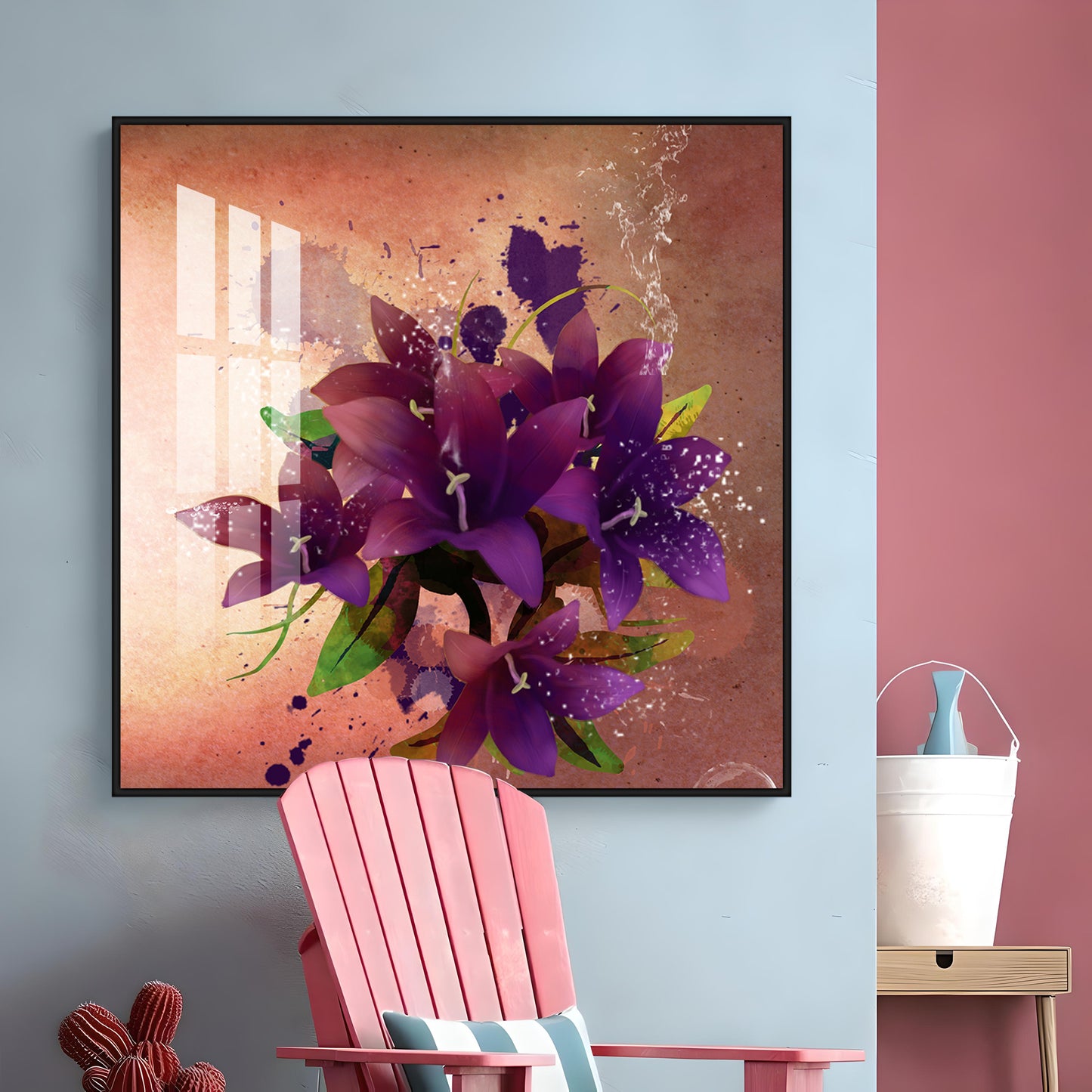 Purple Flowers Premium Acrylic Square Wall Art