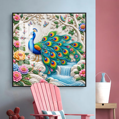 Peacock With Nature Premium Acrylic Square Wall Art