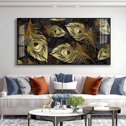 Black & Gold Feather Premium Acrylic Horizontal Wall Art