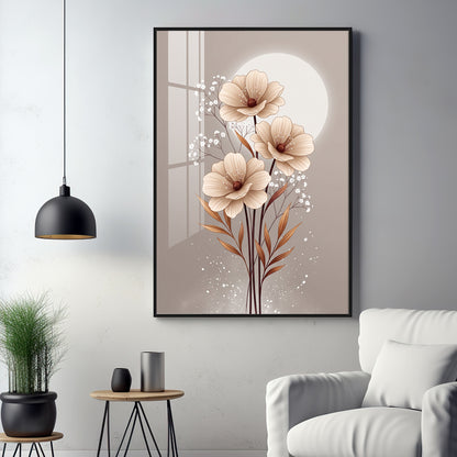 Soft Floral Bouquet & Moon Premium Acrylic Vertical Wall Art