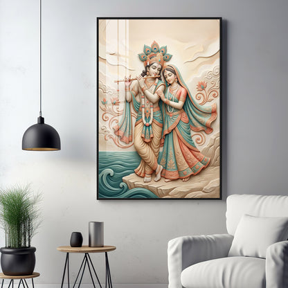 Radha Krishna Standing Together Premium Acrylic Vertical Wall Art