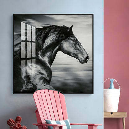 Wild Black Horse Premium Acrylic Square Wall Art
