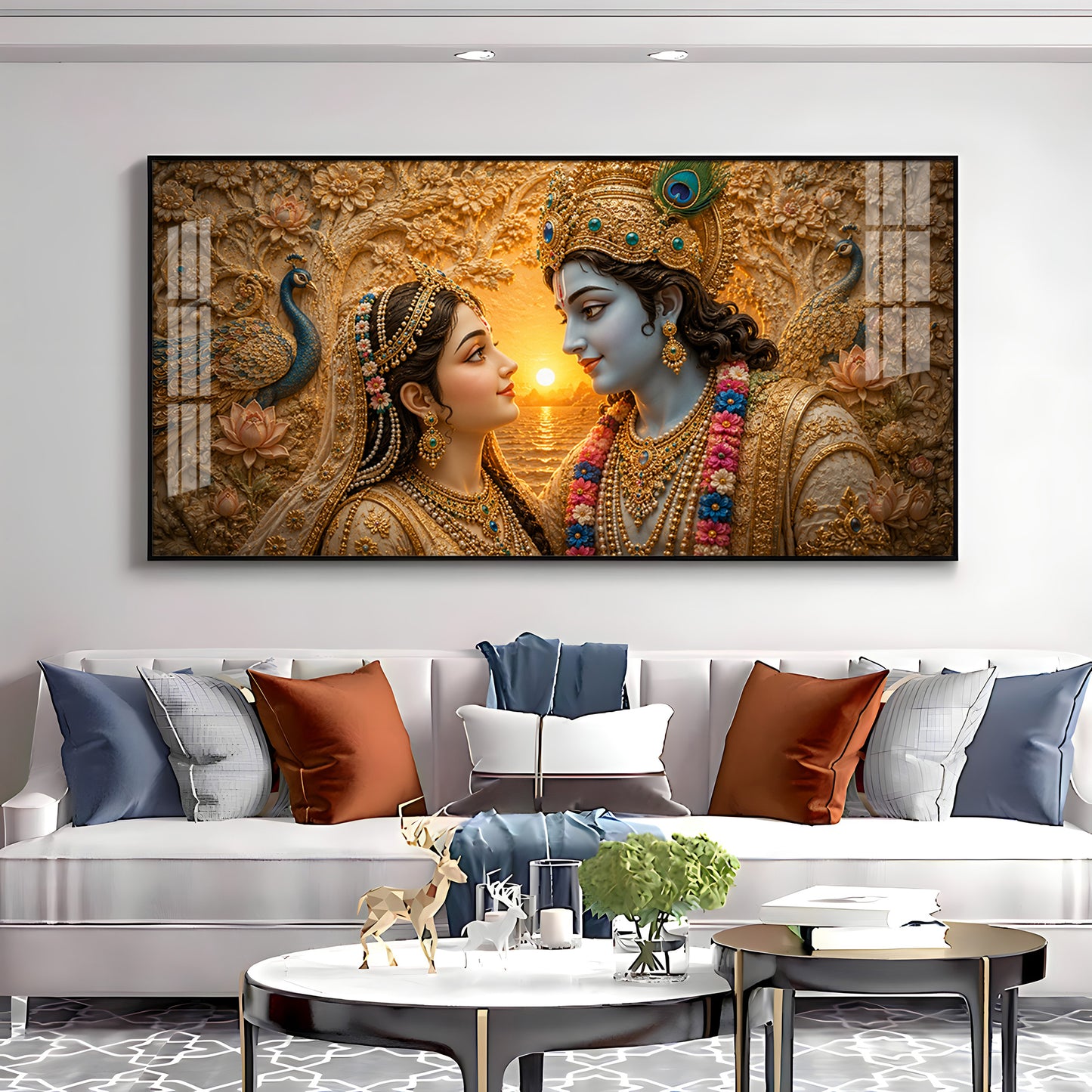 Shri Radha Krishna Gazing Intimately Premium Acrylic Horizontal Wall Art