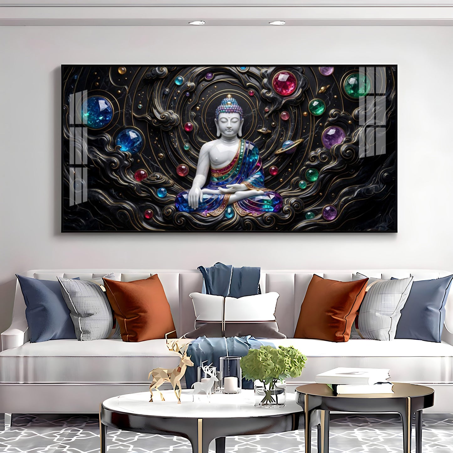 Divine Buddha With Crystal Spheres Premium Acrylic Horizontal Wall Art
