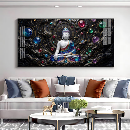 Divine Buddha With Crystal Spheres Premium Acrylic Horizontal Wall Art