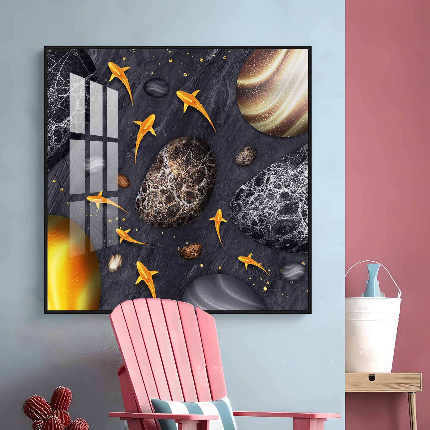 Fish With Black Background Premium Acrylic Square Wall Art
